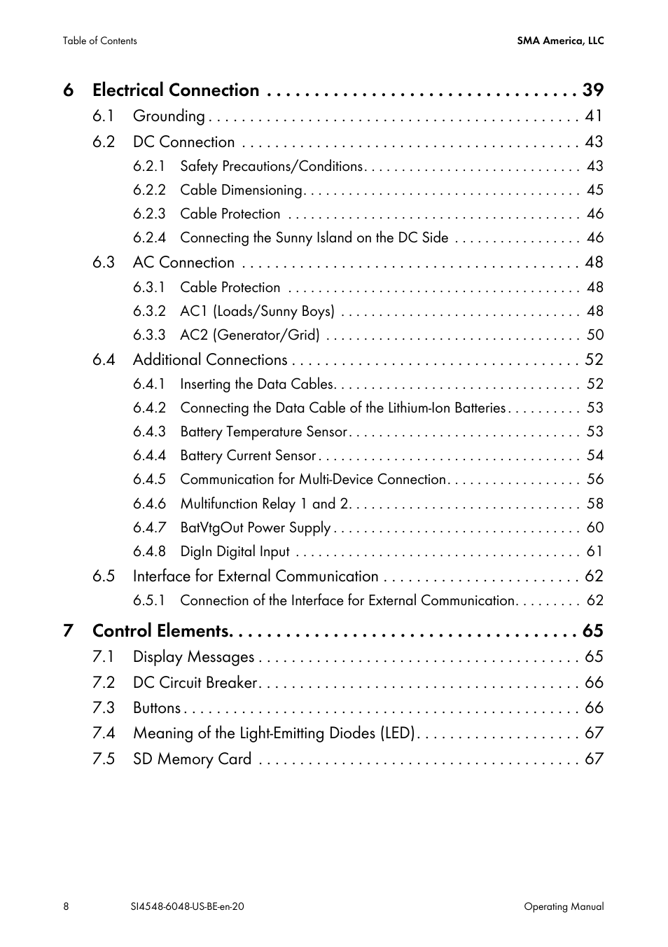 6 electrical connection, 7 control elements | SMA SI 4548-US User Manual | Page 8 / 244