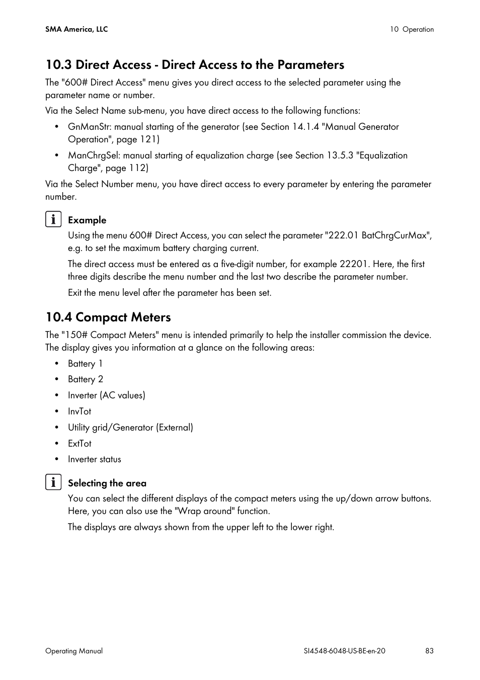 3 direct access - direct access to the parameters, 4 compact meters | SMA SI 4548-US User Manual | Page 83 / 244