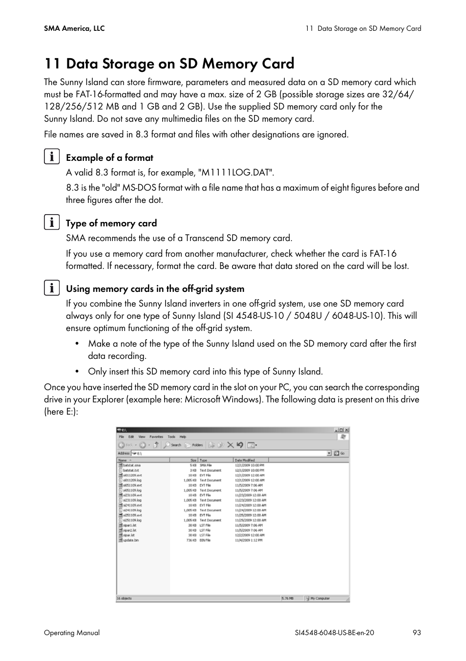 11 data storage on sd memory card | SMA SI 4548-US User Manual | Page 93 / 244