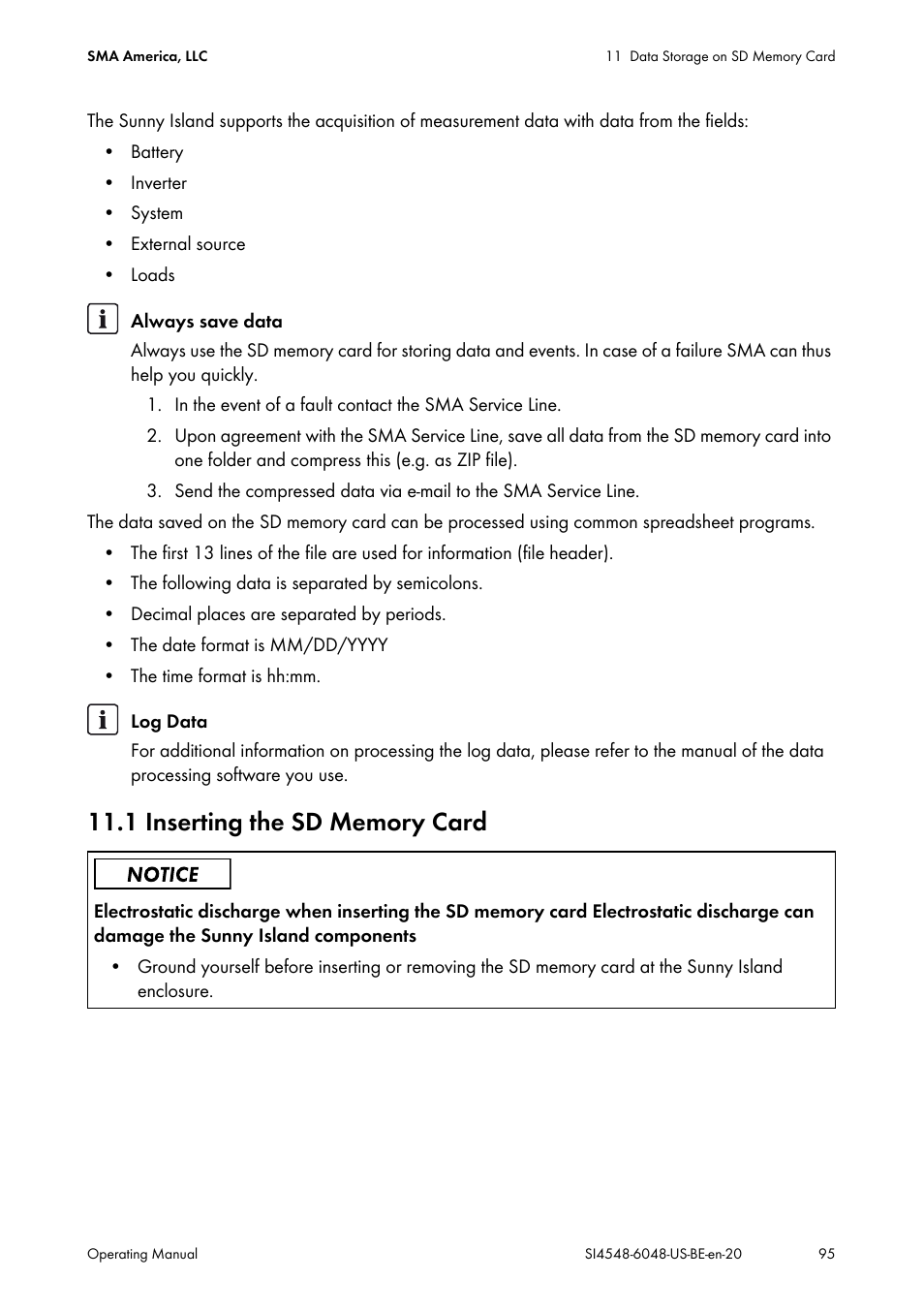 1 inserting the sd memory card | SMA SI 4548-US User Manual | Page 95 / 244