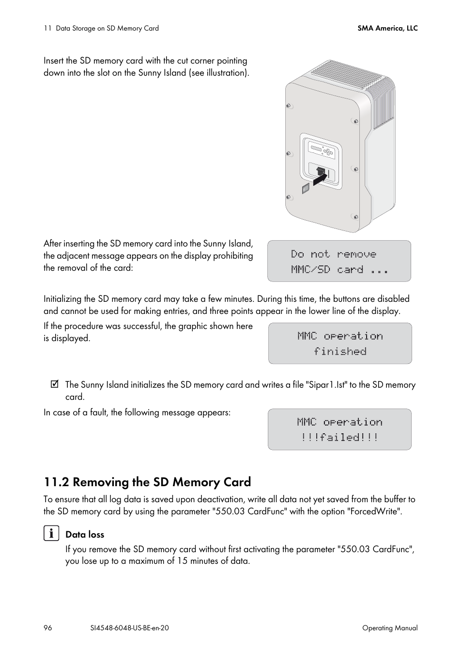 2 removing the sd memory card | SMA SI 4548-US User Manual | Page 96 / 244