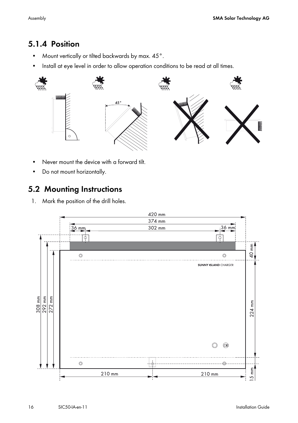 4 position, 2 mounting instructions, Position | Mounting instructions | SMA SIC 50 User Manual | Page 16 / 48