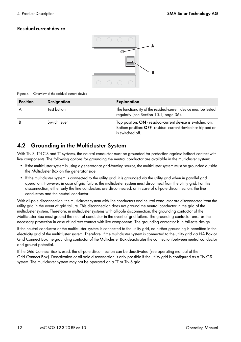 2 grounding in the multicluster system, See section 4.2 | SMA MULTICLUSTER BOX 12 User Manual | Page 12 / 48