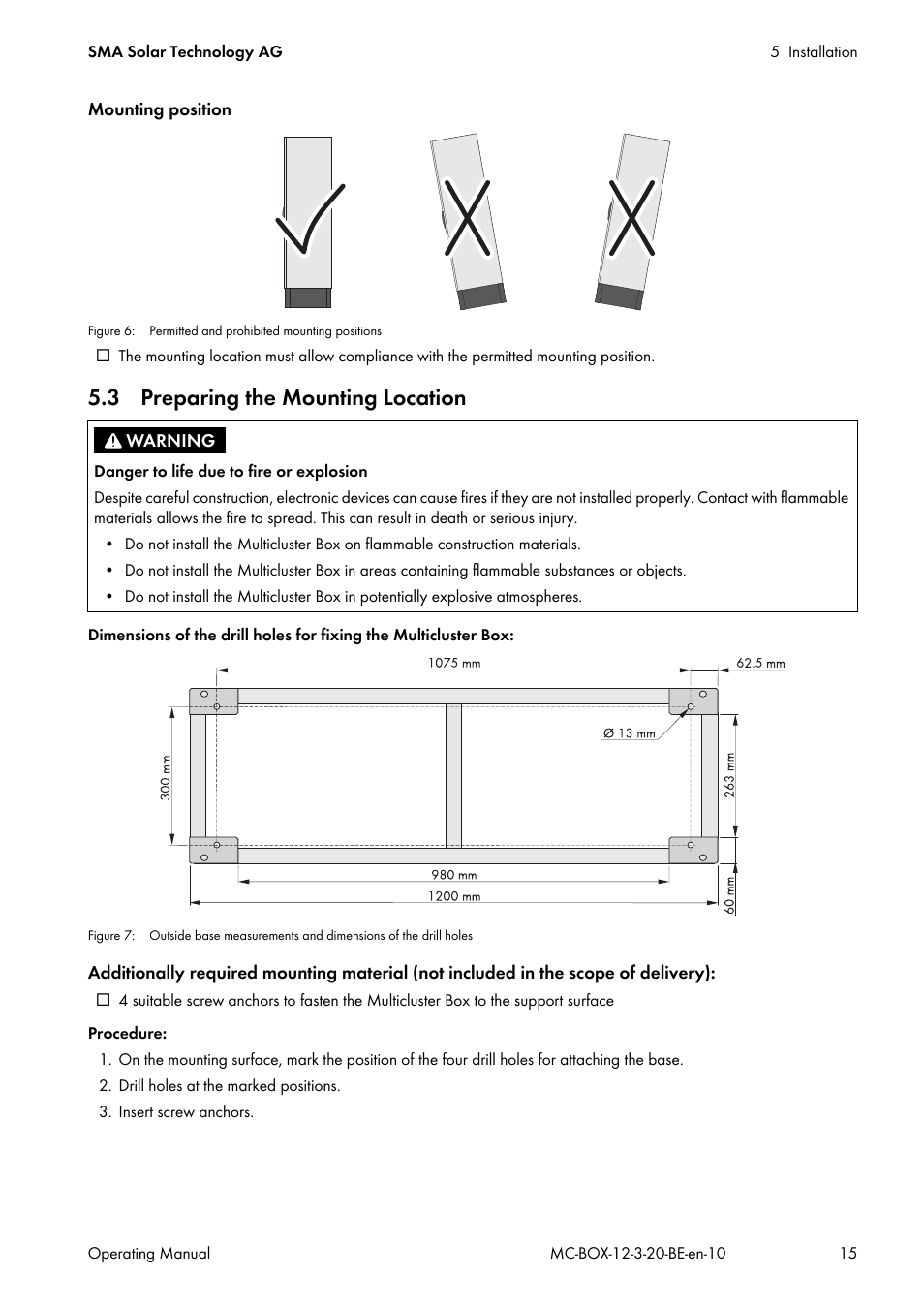 3 preparing the mounting location | SMA MULTICLUSTER BOX 12 User Manual | Page 15 / 48