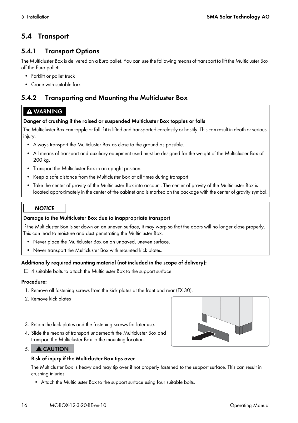 4 transport, 1 transport options, 2 transporting and mounting the multicluster box | SMA MULTICLUSTER BOX 12 User Manual | Page 16 / 48