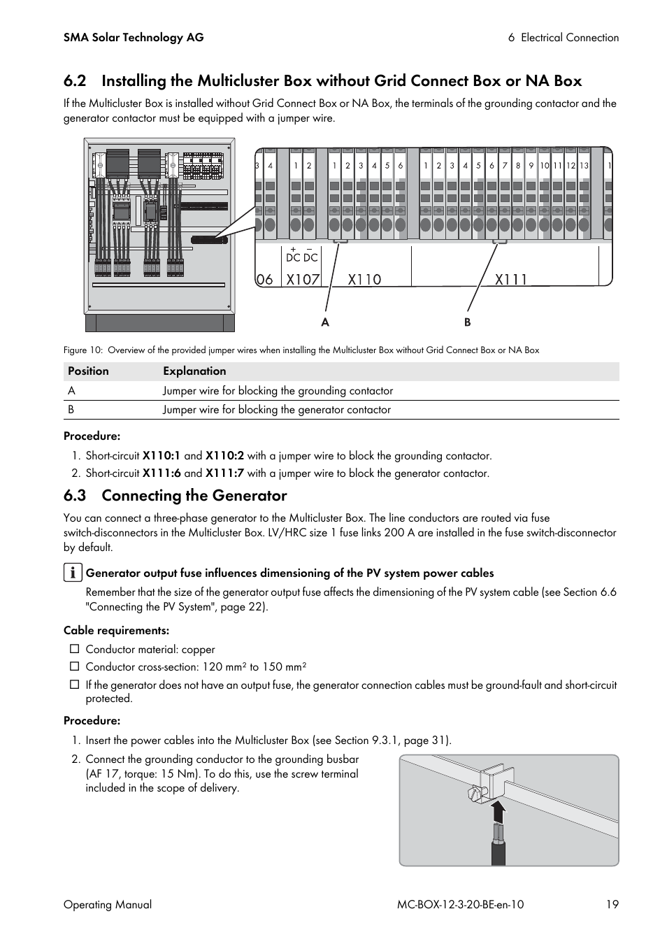 3 connecting the generator | SMA MULTICLUSTER BOX 12 User Manual | Page 19 / 48