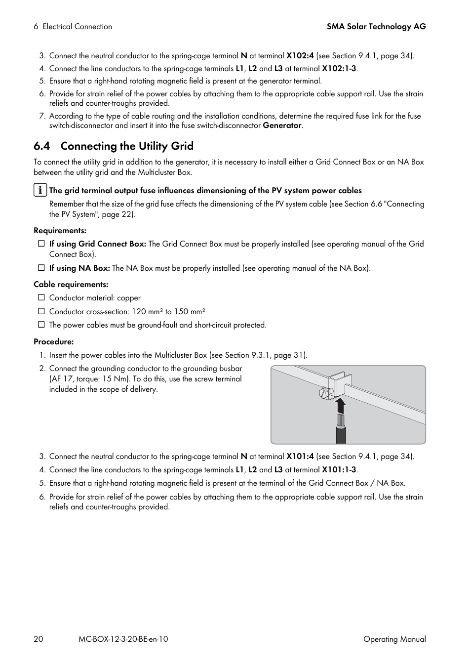 4 connecting the utility grid | SMA MULTICLUSTER BOX 12 User Manual | Page 20 / 48