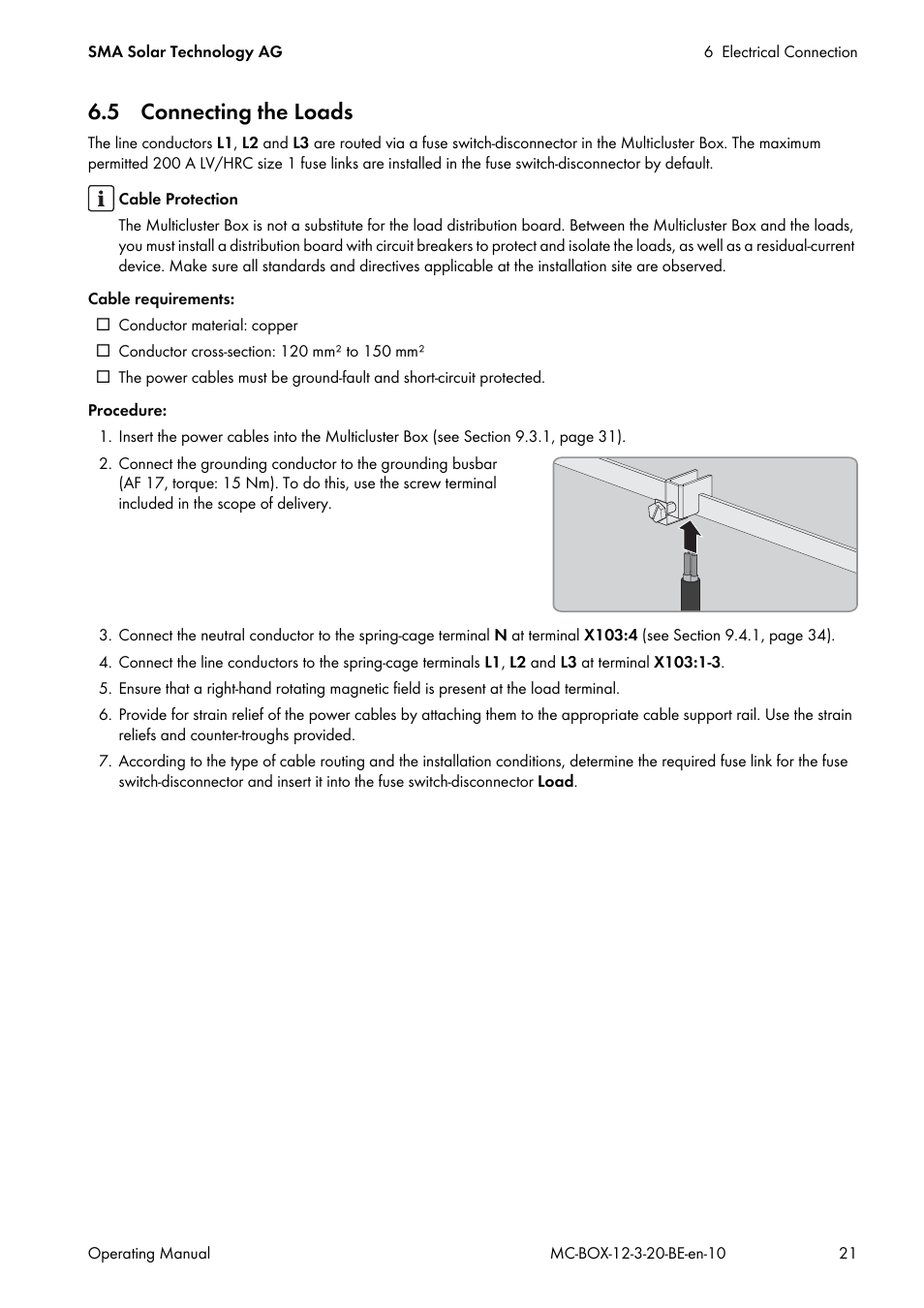 5 connecting the loads | SMA MULTICLUSTER BOX 12 User Manual | Page 21 / 48