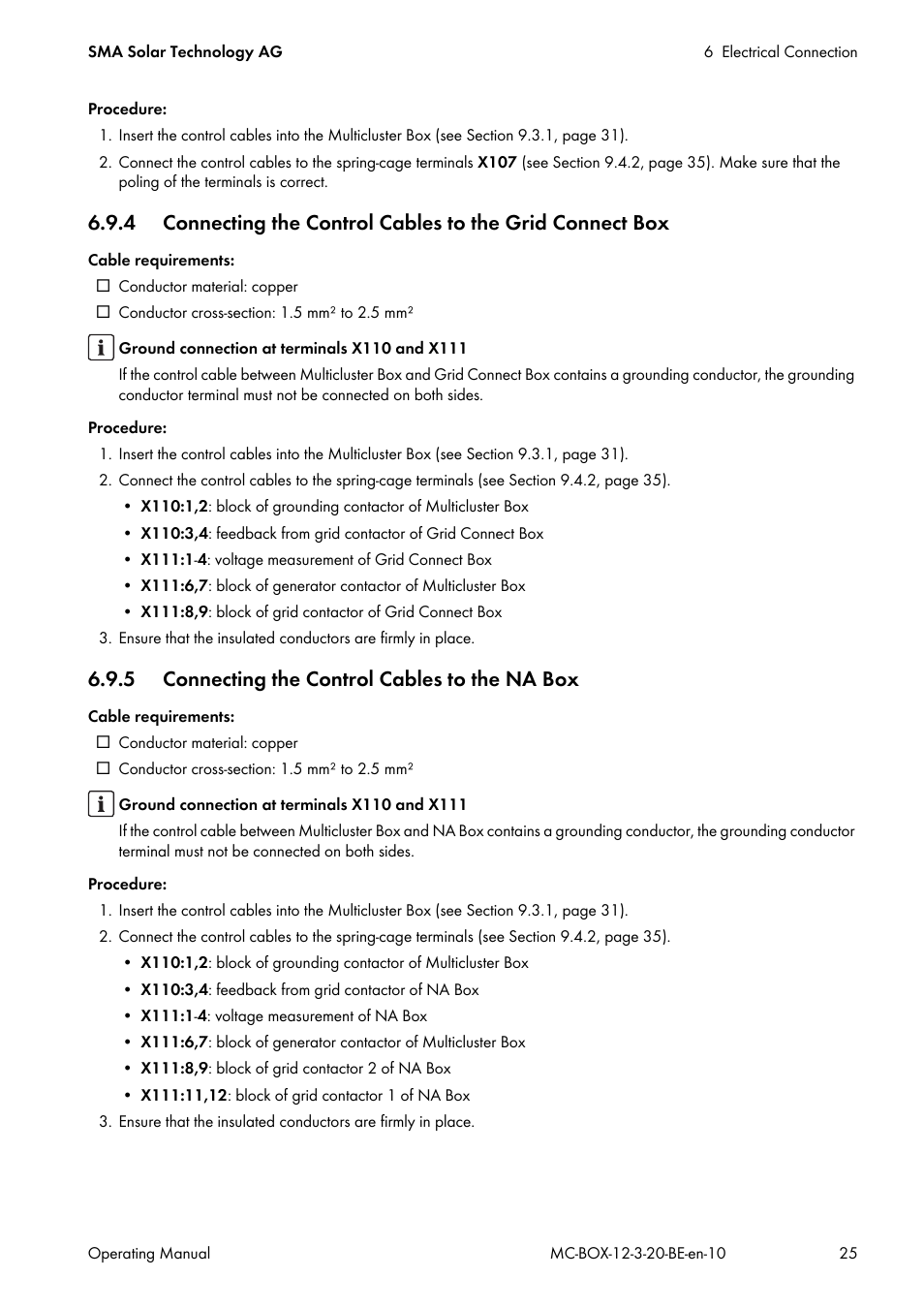 5 connecting the control cables to the na box | SMA MULTICLUSTER BOX 12 User Manual | Page 25 / 48