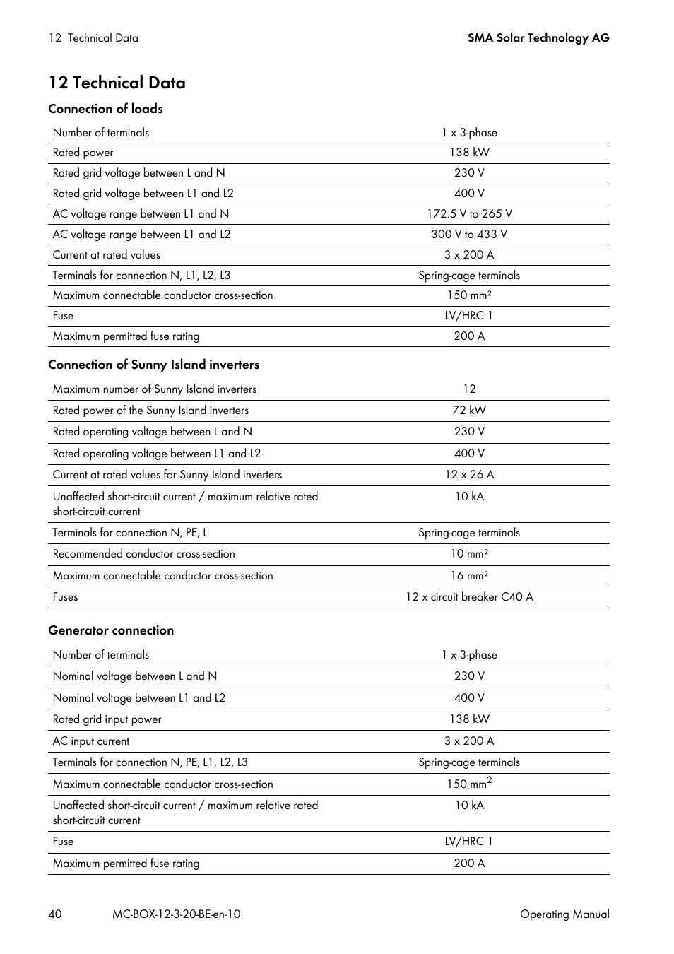 12 technical data, Er box (see section 12, T torque (see section 12 "technical data | SMA MULTICLUSTER BOX 12 User Manual | Page 40 / 48