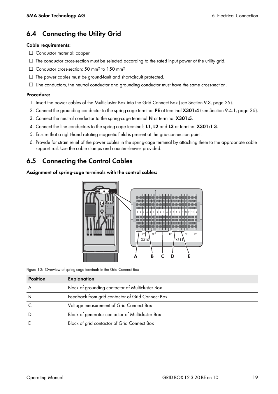 4 connecting the utility grid, 5 connecting the control cables | SMA GRID CONNECT BOX 12 User Manual | Page 19 / 40