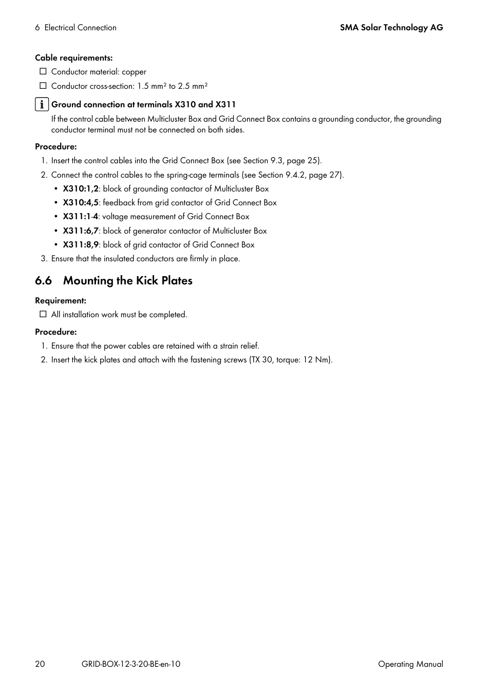 6 mounting the kick plates | SMA GRID CONNECT BOX 12 User Manual | Page 20 / 40