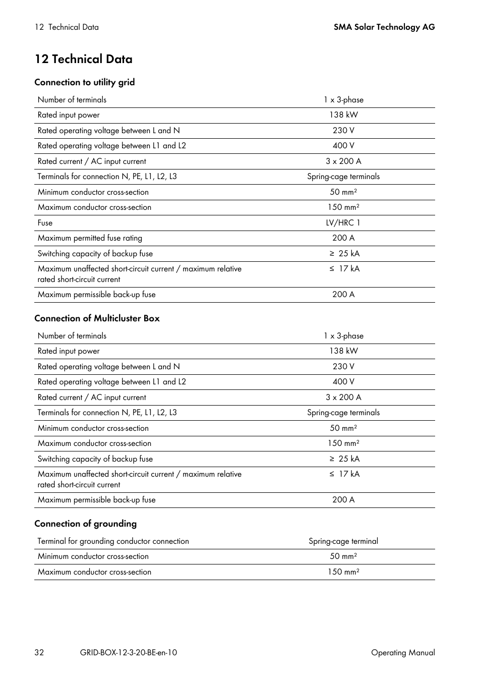 12 technical data, Box (see section 12 | SMA GRID CONNECT BOX 12 User Manual | Page 32 / 40