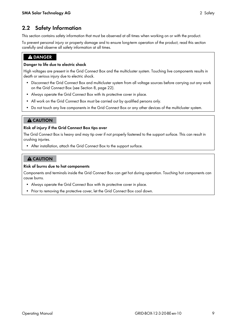 2 safety information | SMA GRID CONNECT BOX 12 User Manual | Page 9 / 40
