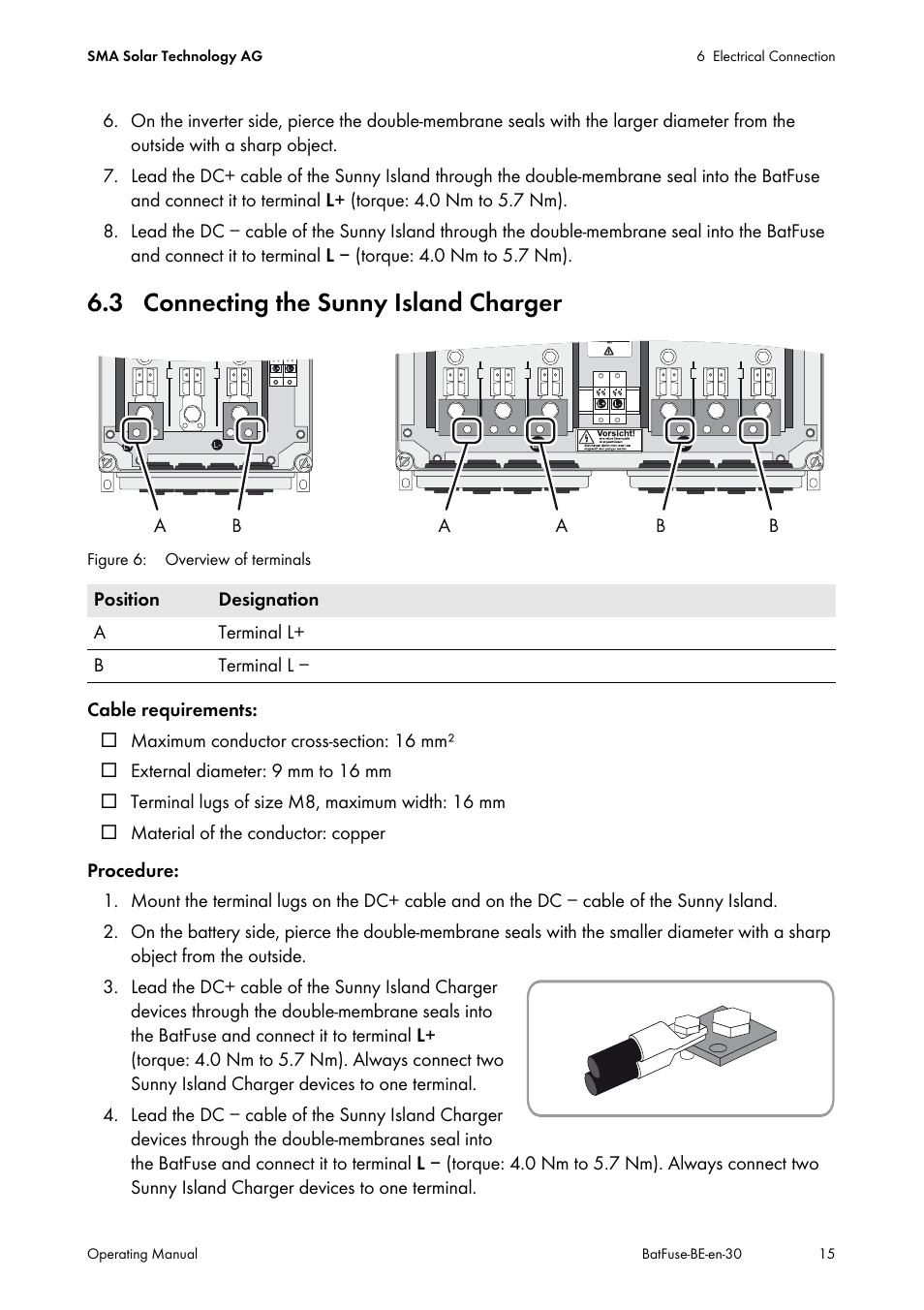 3 connecting the sunny island charger | SMA BATFUSE-B.01 User Manual | Page 15 / 28