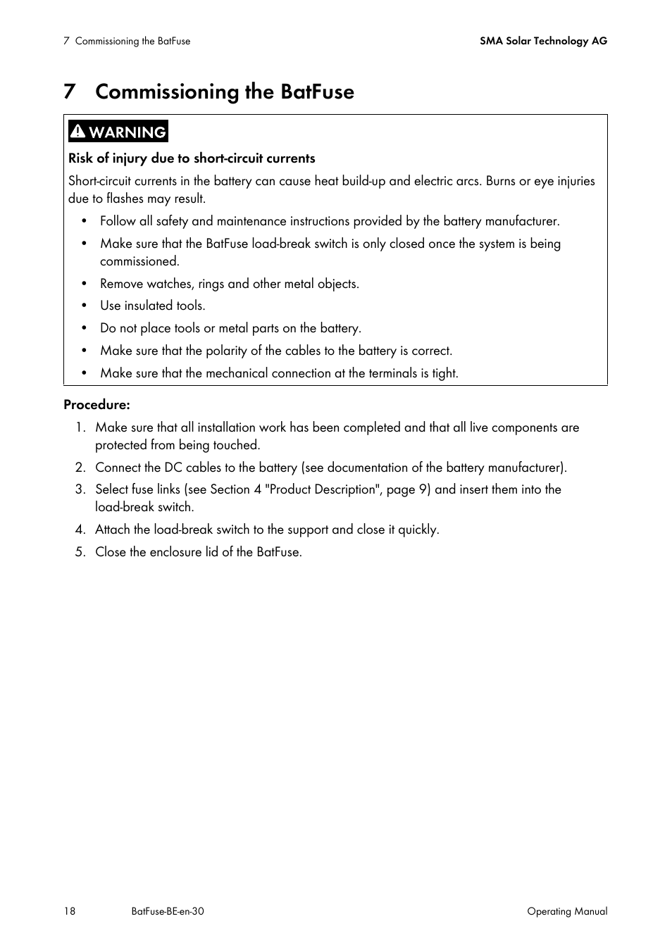 7 commissioning the batfuse | SMA BATFUSE-B.01 User Manual | Page 18 / 28