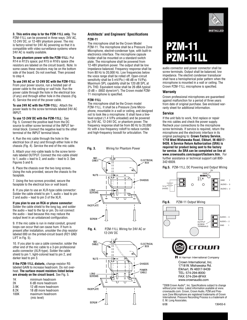 Pzm-11 pzm-11ll | Crown Audio PZM-11LL User Manual | Page 2 / 2
