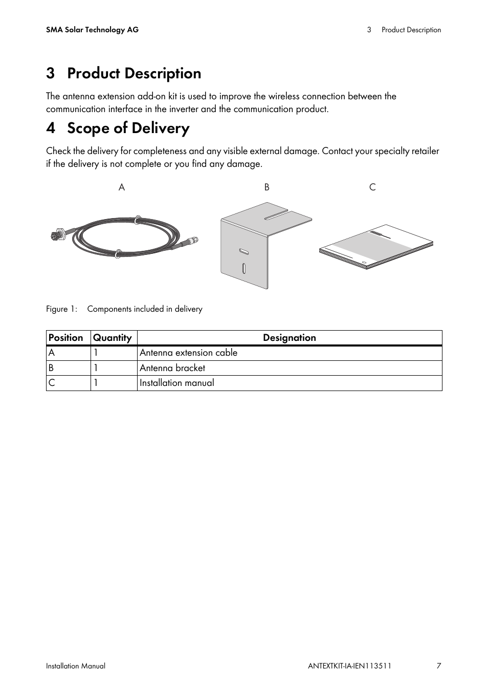 3 product description, 4 scope of delivery, Product description | Scope of delivery | SMA ANTEXTKIT25-10 User Manual | Page 7 / 16