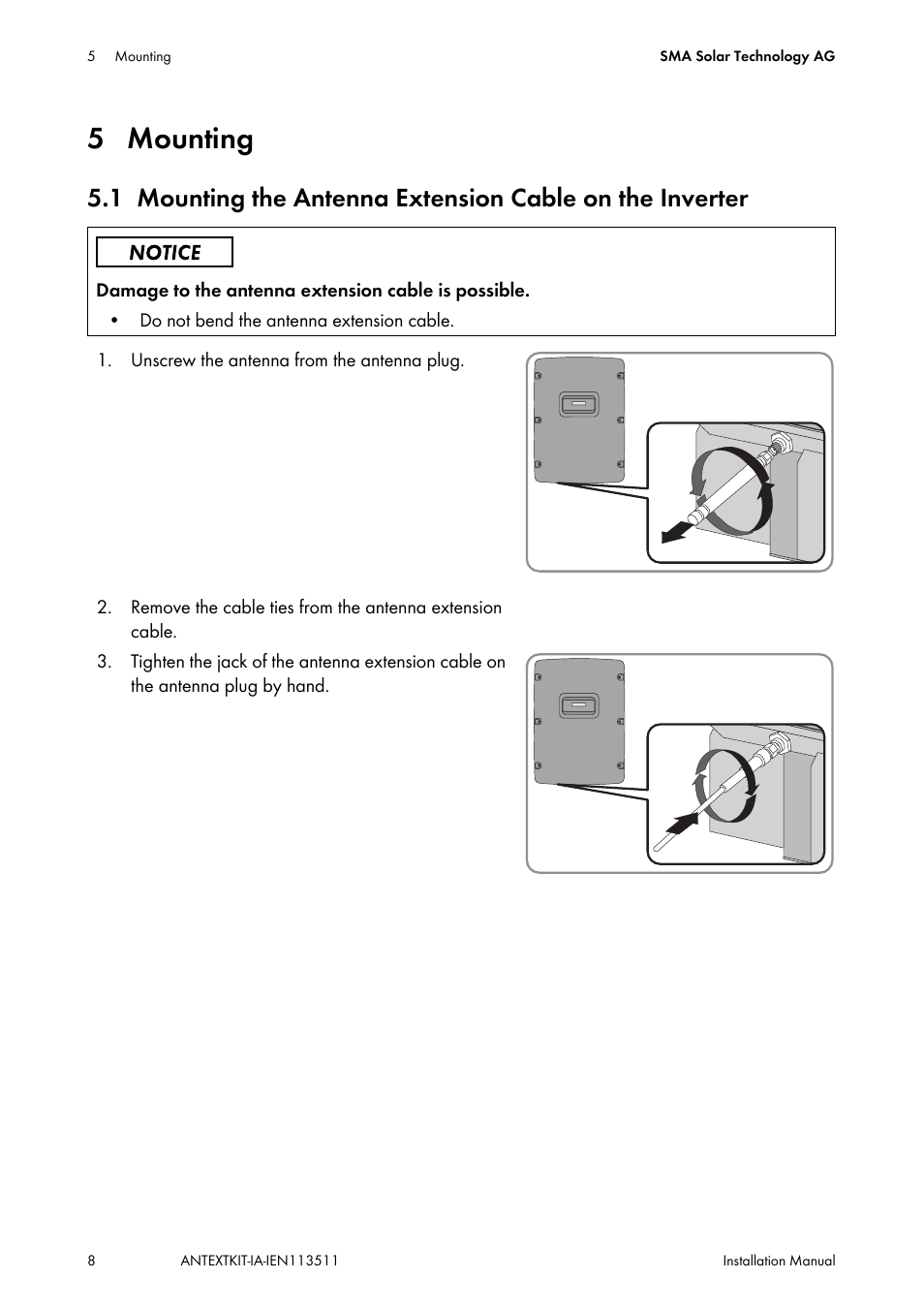 5 mounting, Mounting | SMA ANTEXTKIT25-10 User Manual | Page 8 / 16