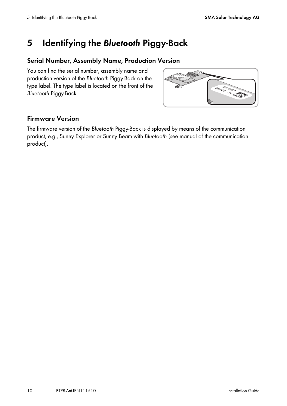 5 identifying the bluetooth piggy-back, Identifying the bluetooth | SMA BLUETOOTH PIGGY-BACK PLUS User Manual | Page 10 / 32