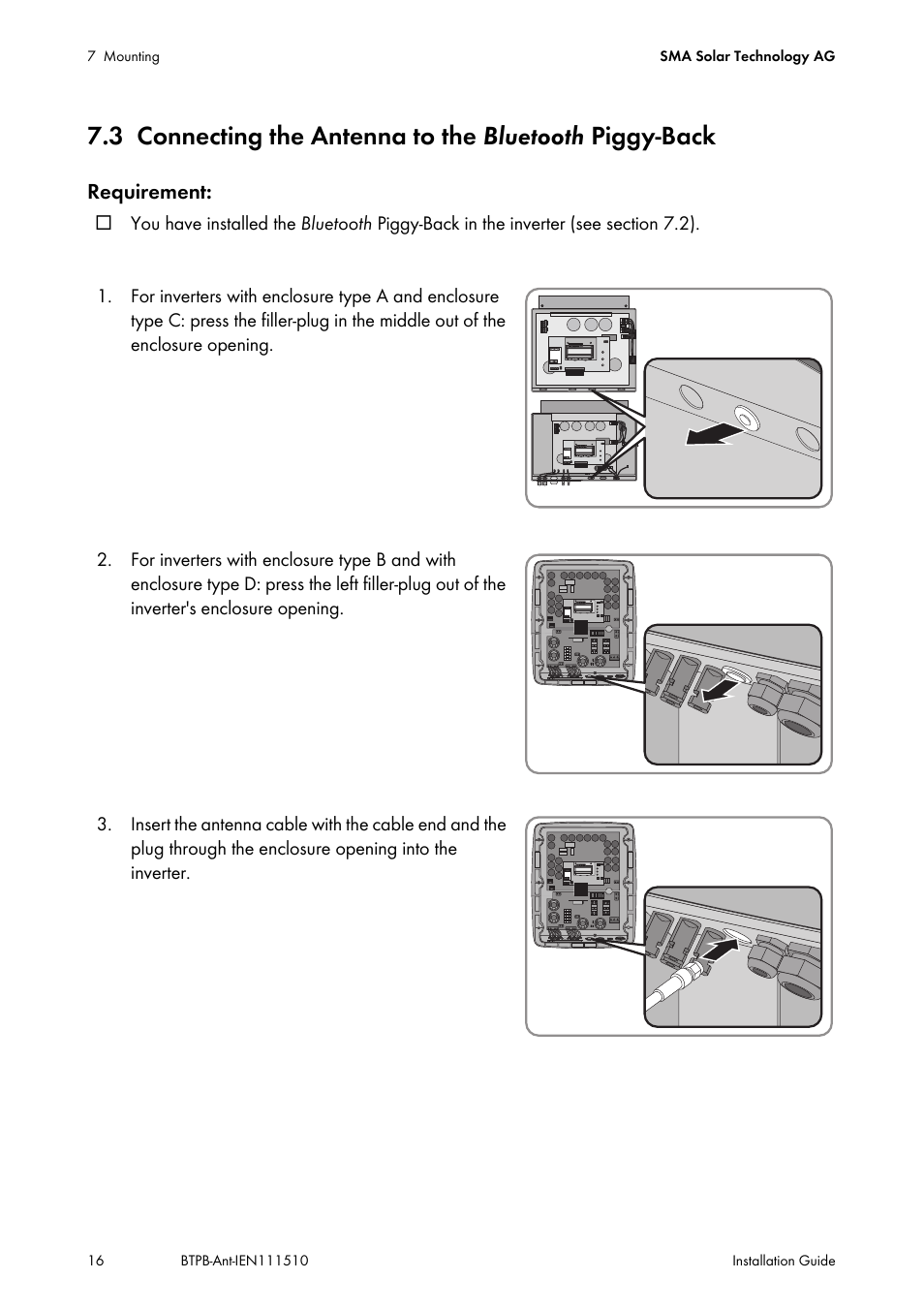 Connecting the antenna to the | SMA BLUETOOTH PIGGY-BACK PLUS User Manual | Page 16 / 32