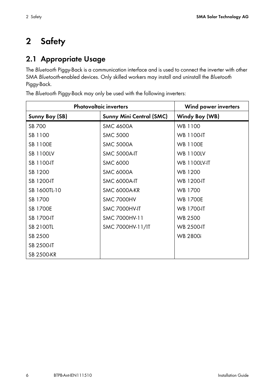 2 safety, 1 appropriate usage, Safety | Appropriate usage | SMA BLUETOOTH PIGGY-BACK PLUS User Manual | Page 6 / 32