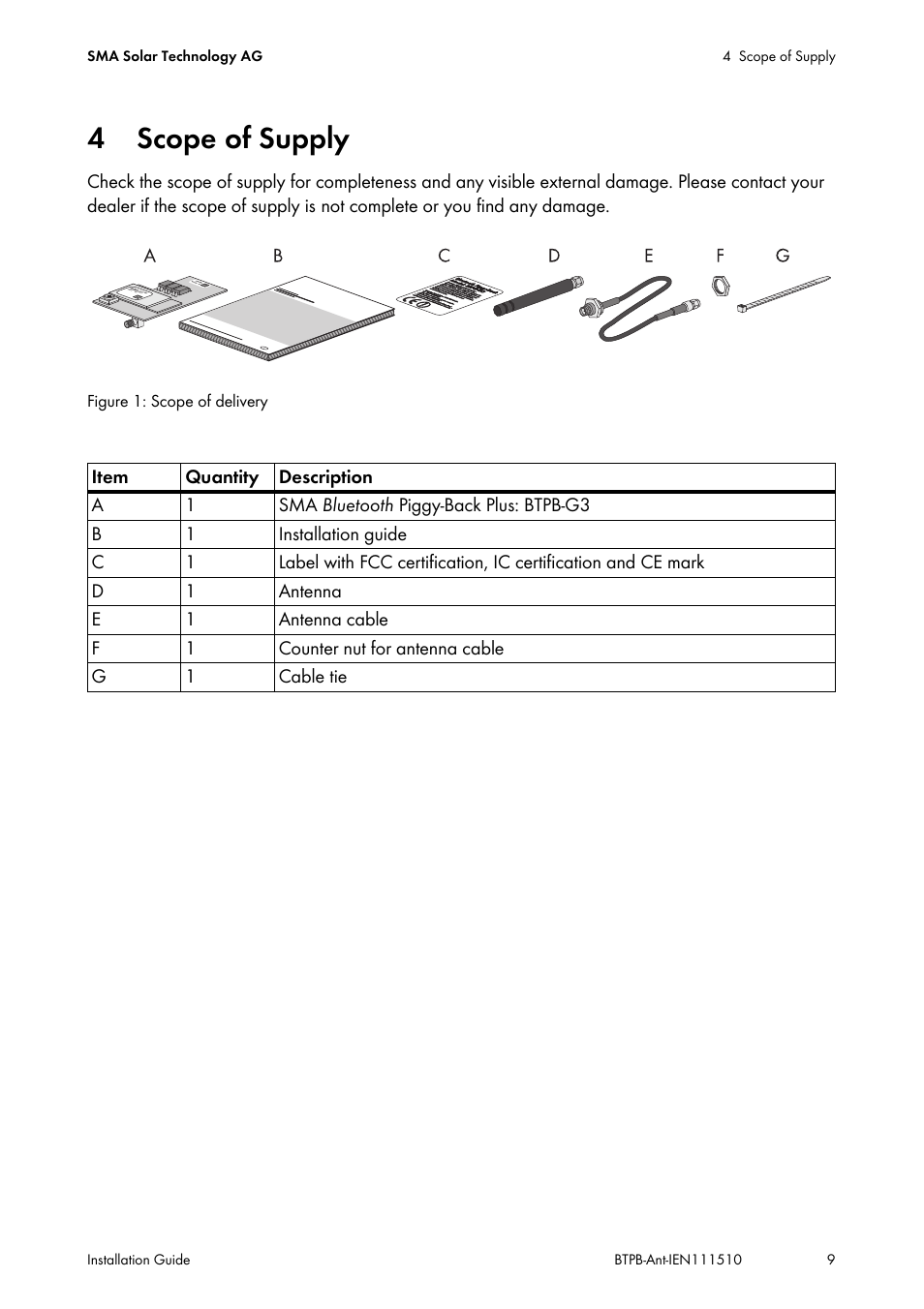 4 scope of supply, Scope of supply | SMA BLUETOOTH PIGGY-BACK PLUS User Manual | Page 9 / 32