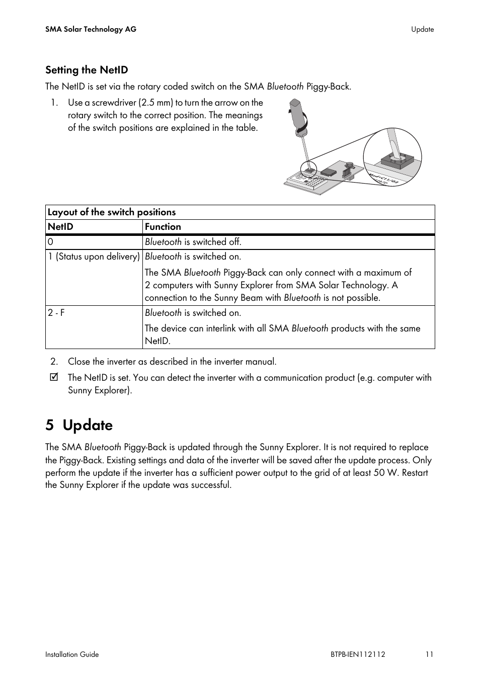 5 update, Update | SMA BLUETOOTH PIGGY-BACK User Manual | Page 11 / 16