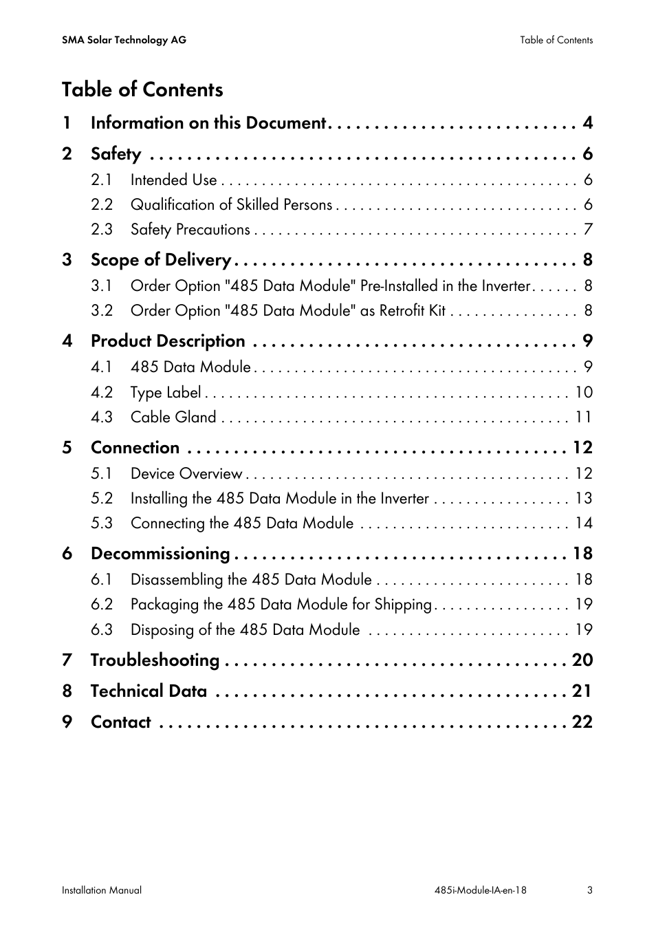 SMA 485 Data Module User Manual | Page 3 / 24