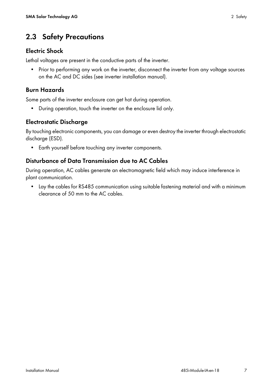 3 safety precautions | SMA 485 Data Module User Manual | Page 7 / 24