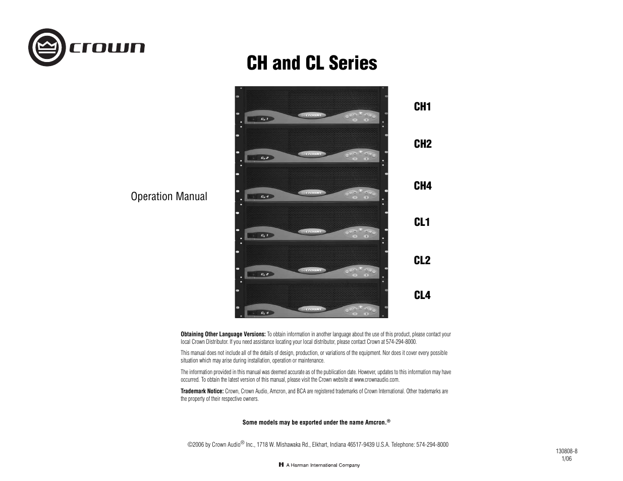 Crown Audio CL Series User Manual | 44 pages