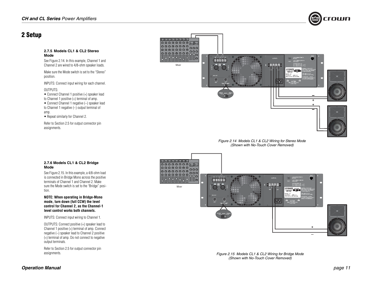 2 setup | Crown Audio CL Series User Manual | Page 11 / 44