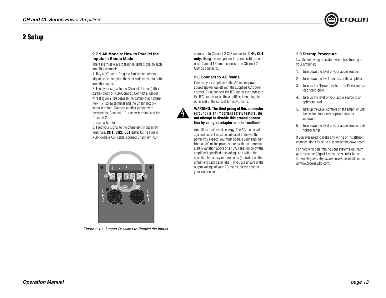 2 setup | Crown Audio CL Series User Manual | Page 13 / 44