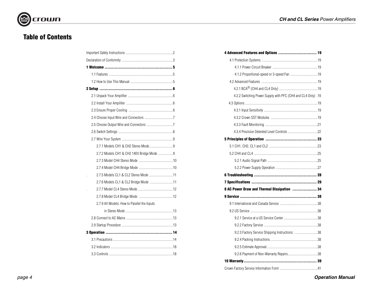 Crown Audio CL Series User Manual | Page 4 / 44