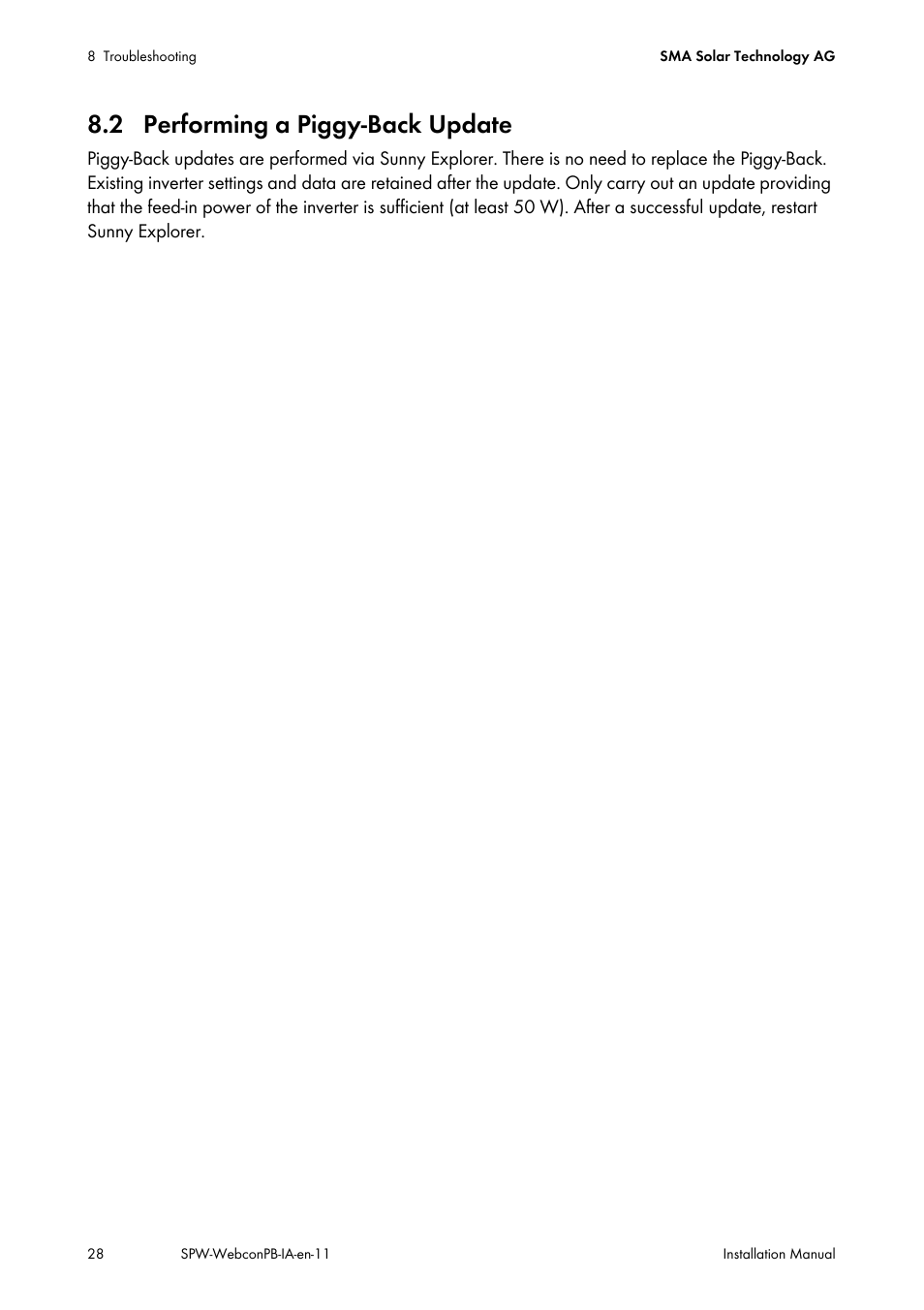 2 performing a piggy-back update | SMA SPEEDWIRE V.1.1 User Manual | Page 28 / 32