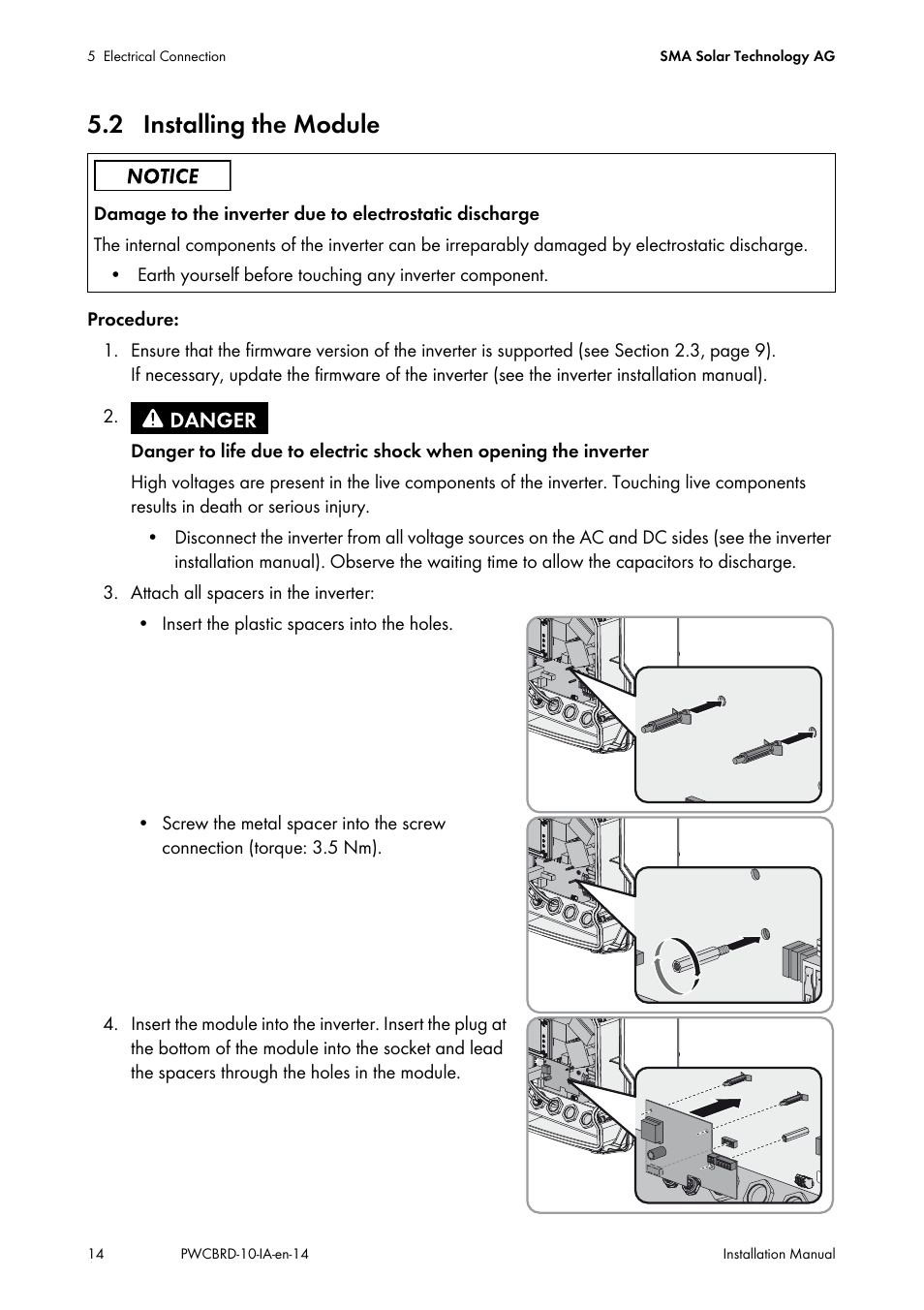 2 installing the module | SMA POWER CONTROL MODULE User Manual | Page 14 / 28