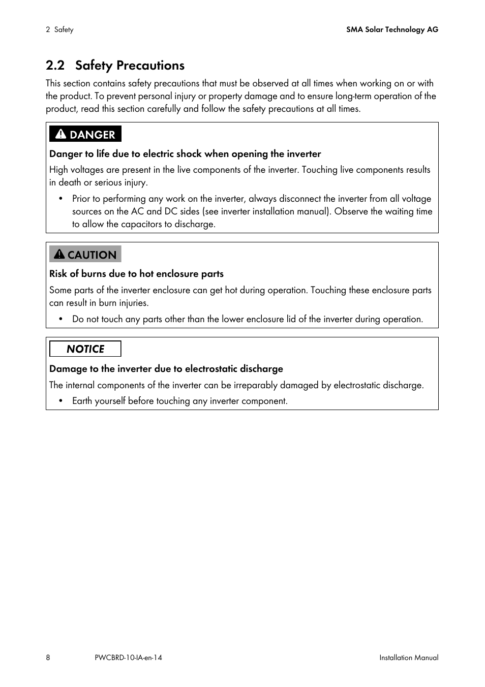 2 safety precautions | SMA POWER CONTROL MODULE User Manual | Page 8 / 28