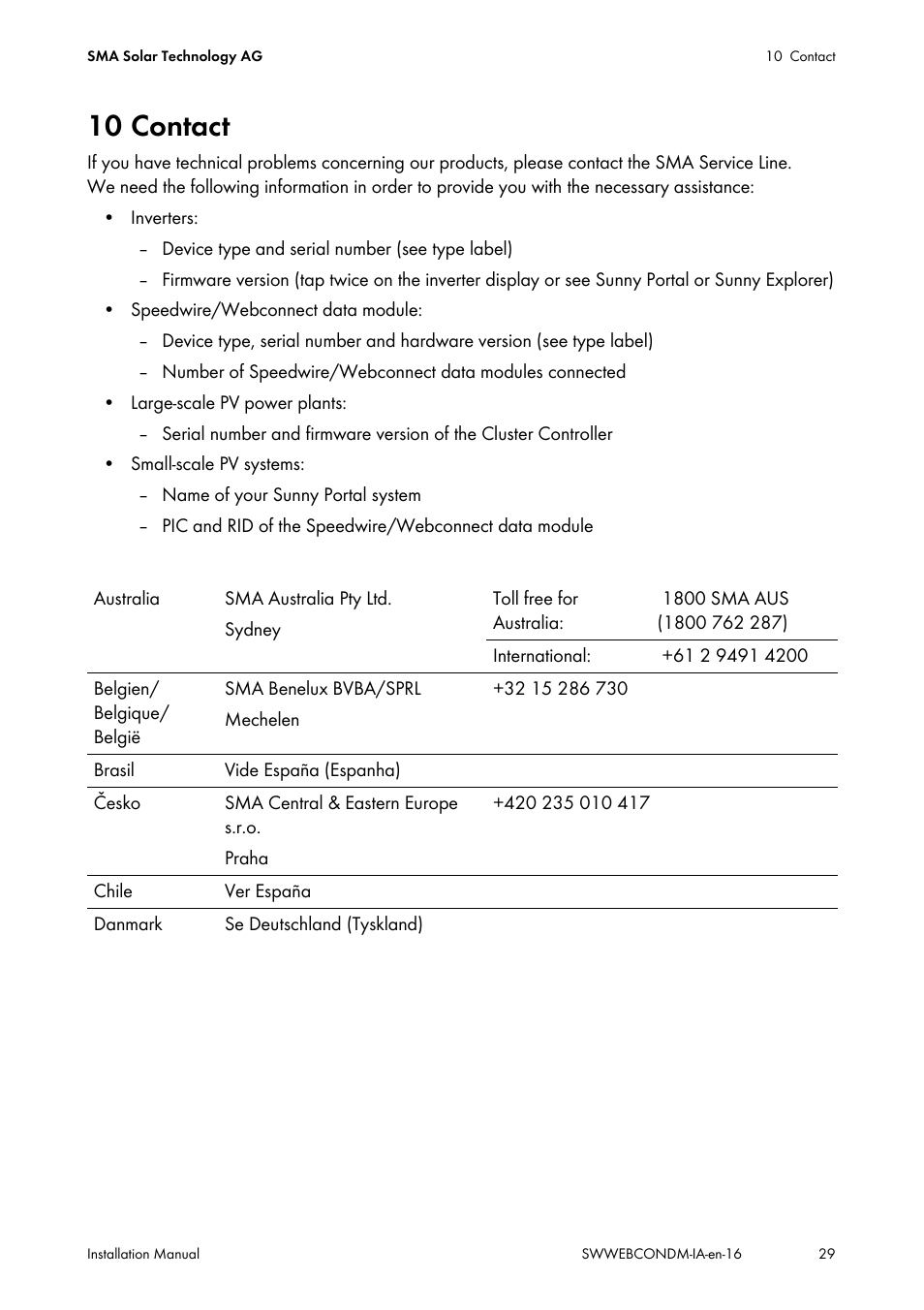 10 contact | SMA SPEEDWIRE V.1.6 User Manual | Page 29 / 32