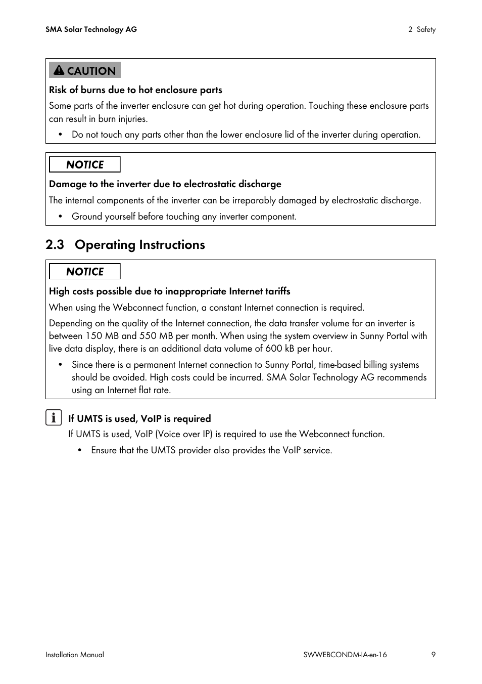 3 operating instructions | SMA SPEEDWIRE V.1.6 User Manual | Page 9 / 32