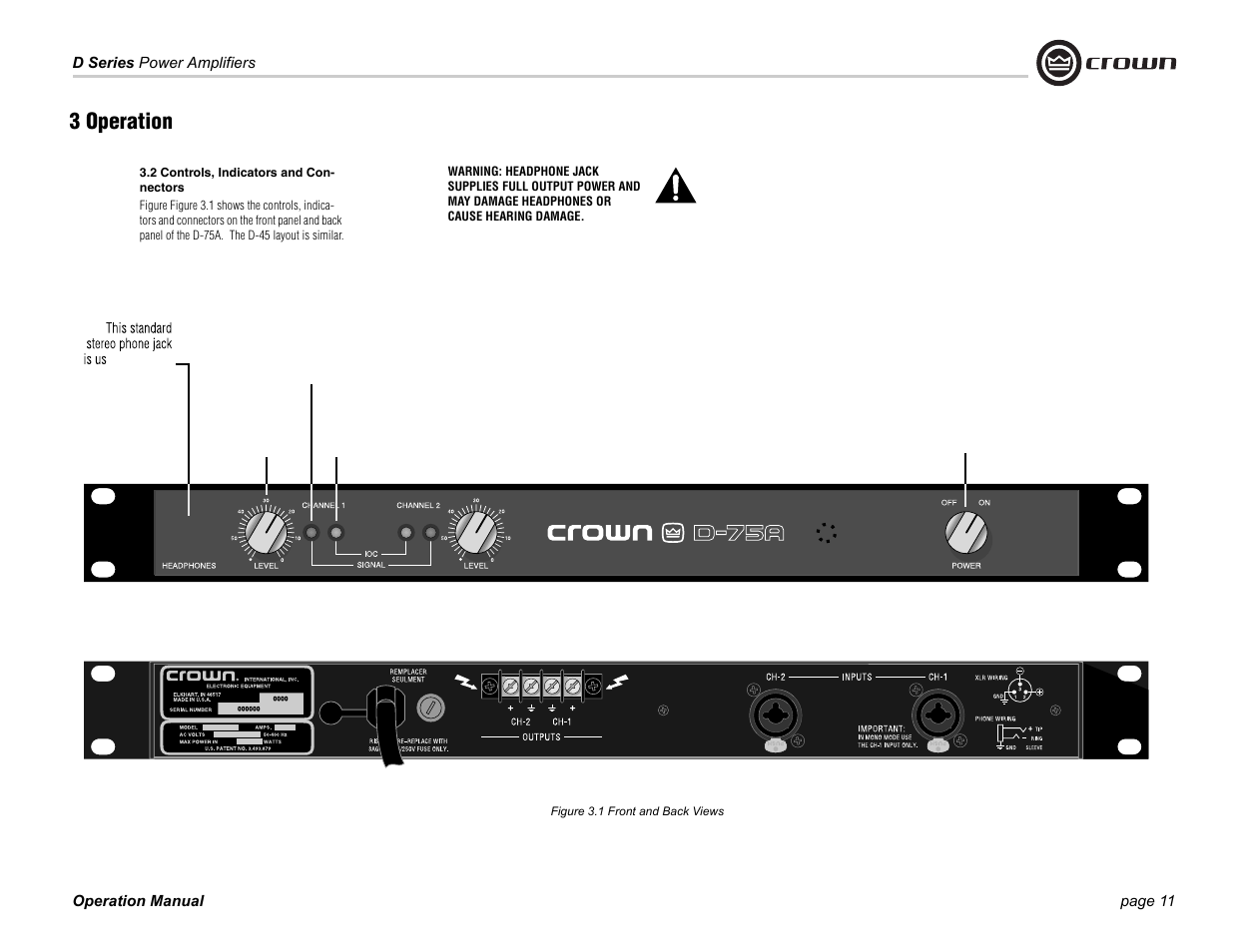 3 operation | Crown Audio D Series User Manual | Page 11 / 24