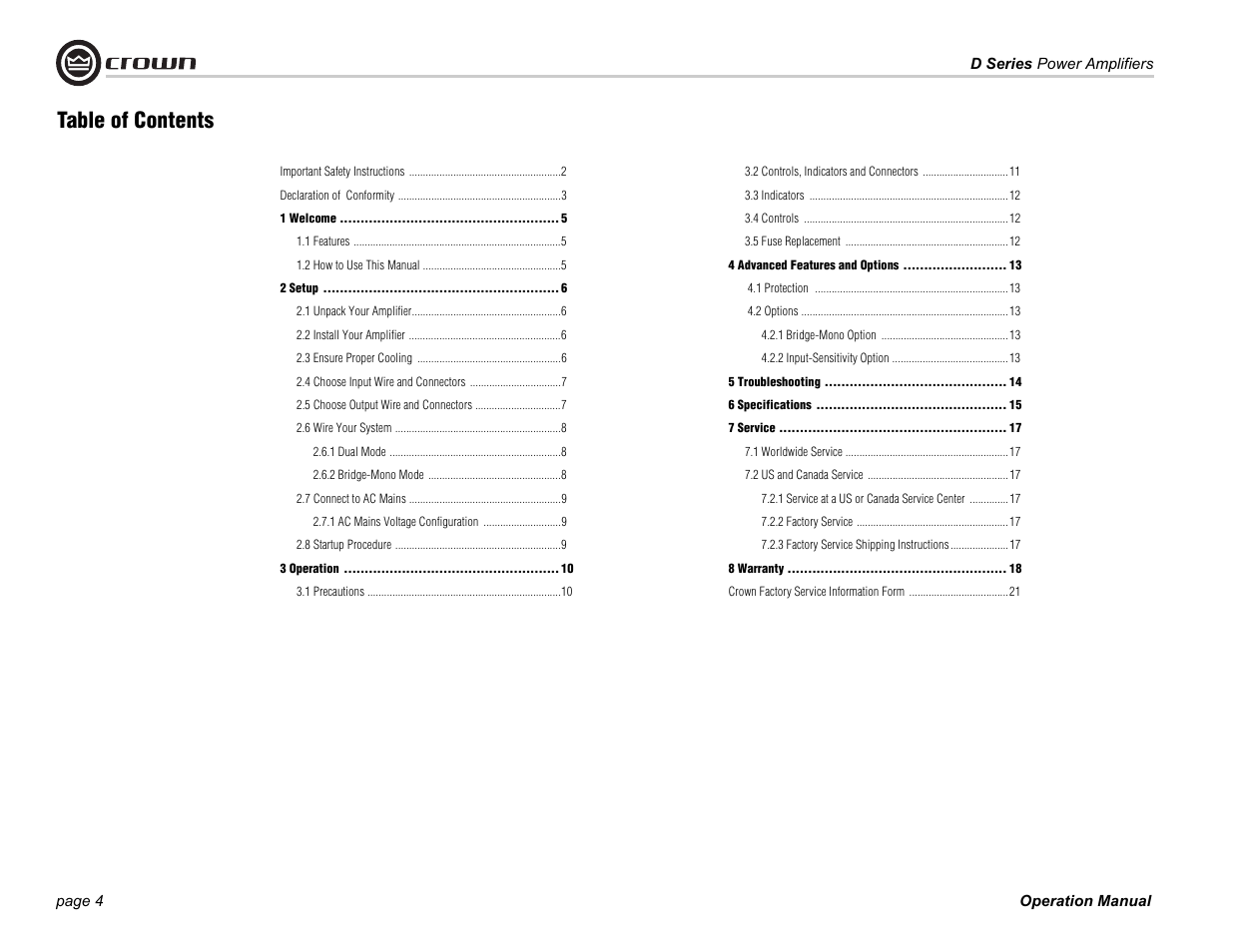 Crown Audio D Series User Manual | Page 4 / 24