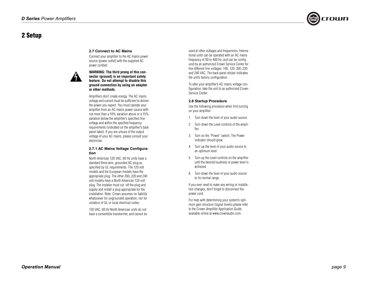 2 setup | Crown Audio D Series User Manual | Page 9 / 24