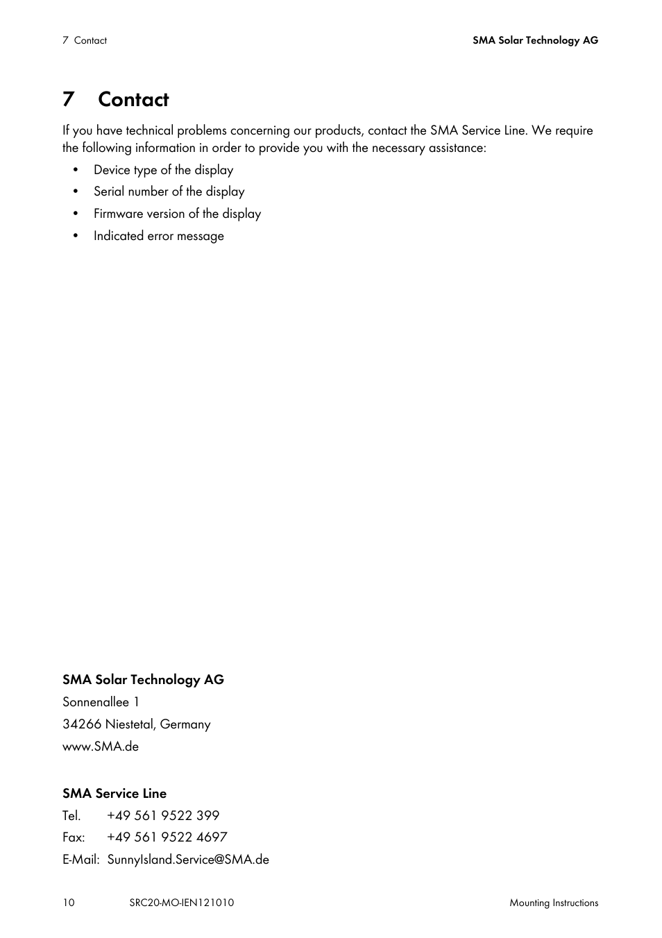7 contact | SMA SRC-20 User Manual | Page 10 / 12