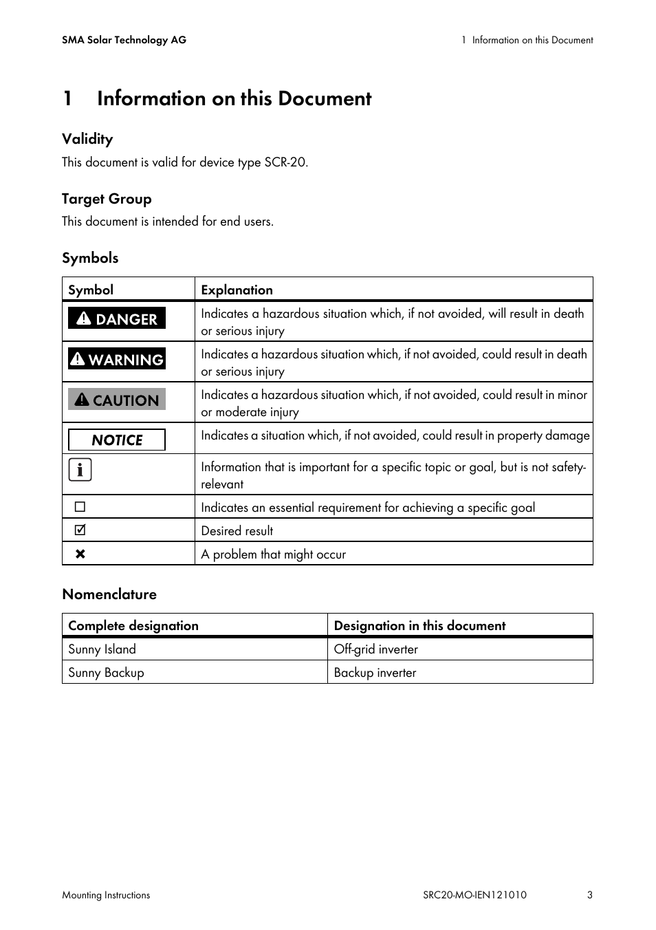 1 information on this document | SMA SRC-20 User Manual | Page 3 / 12