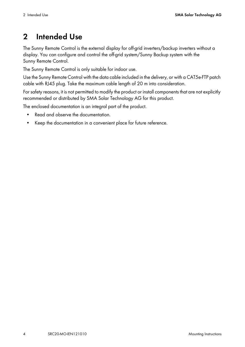 2 intended use | SMA SRC-20 User Manual | Page 4 / 12