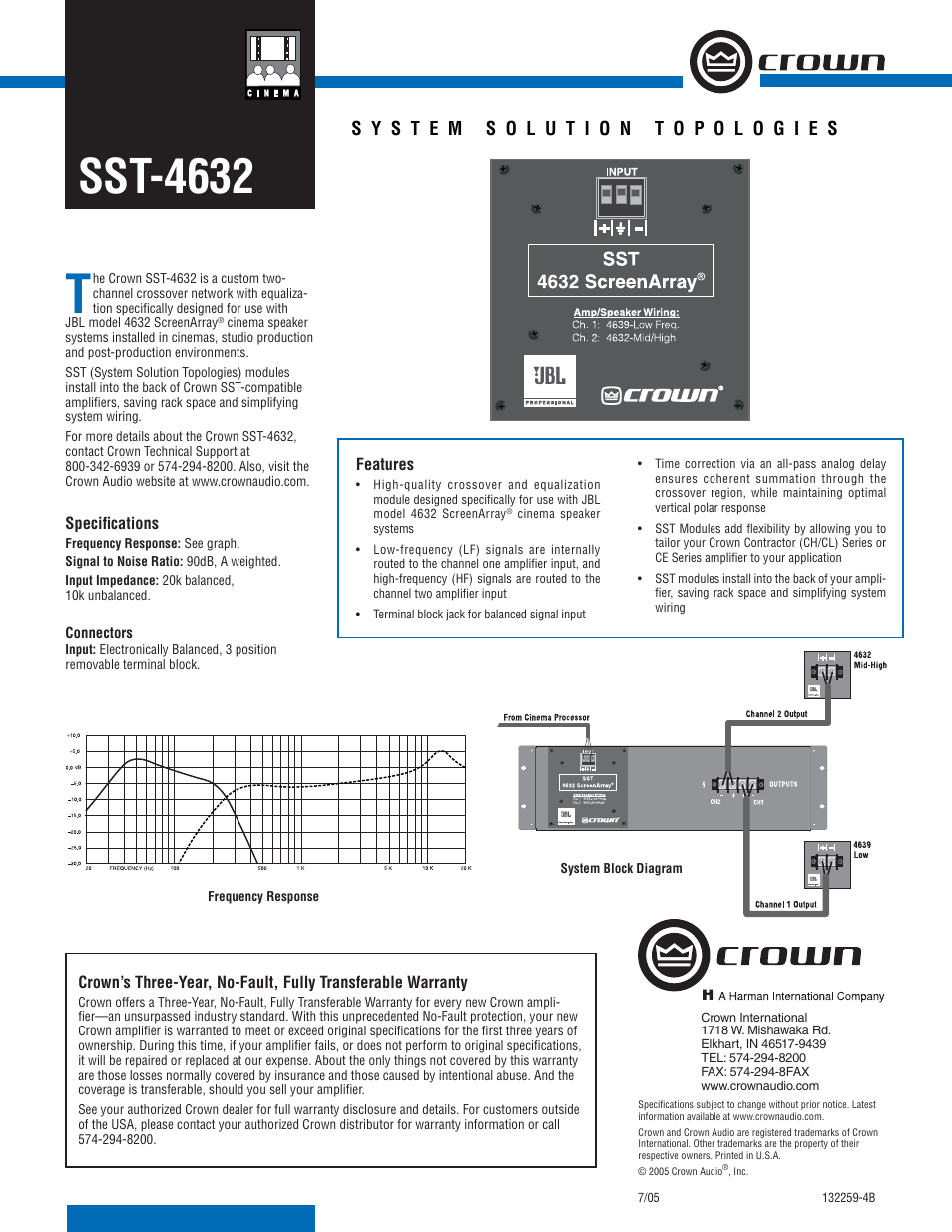 Crown Audio SST-4632 User Manual | 1 page