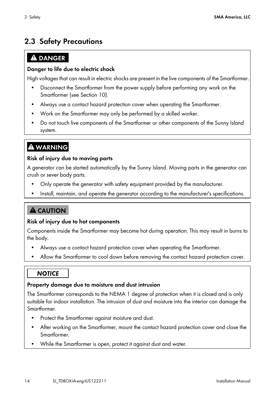3 safety precautions, Safety precautions | SMA SI-TB-BOX-10 User Manual | Page 14 / 72