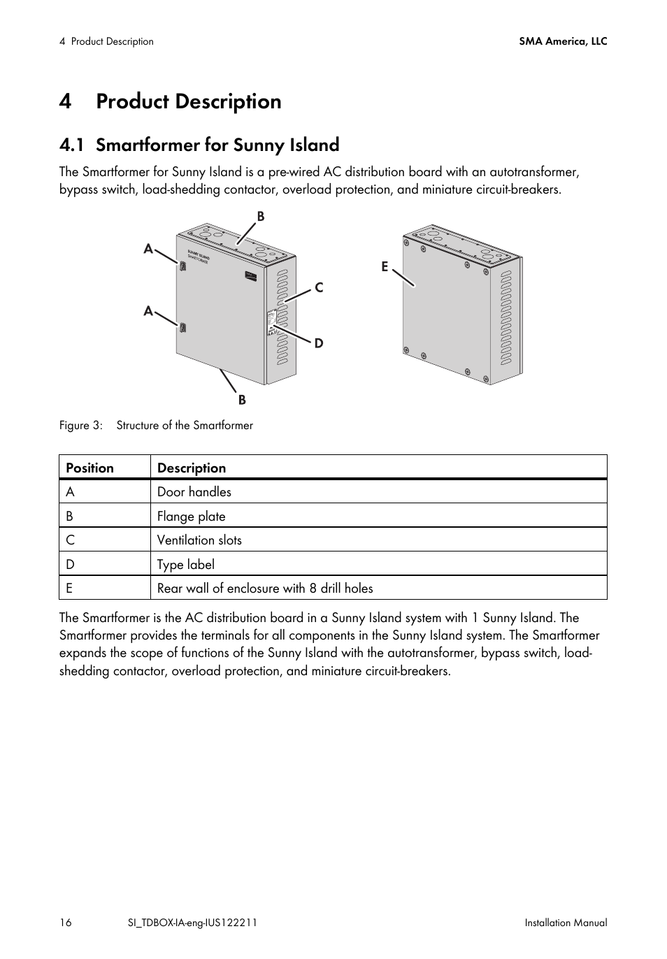 4 product description, 1 smartformer for sunny island, Product description | Smartformer for sunny island | SMA SI-TB-BOX-10 User Manual | Page 16 / 72