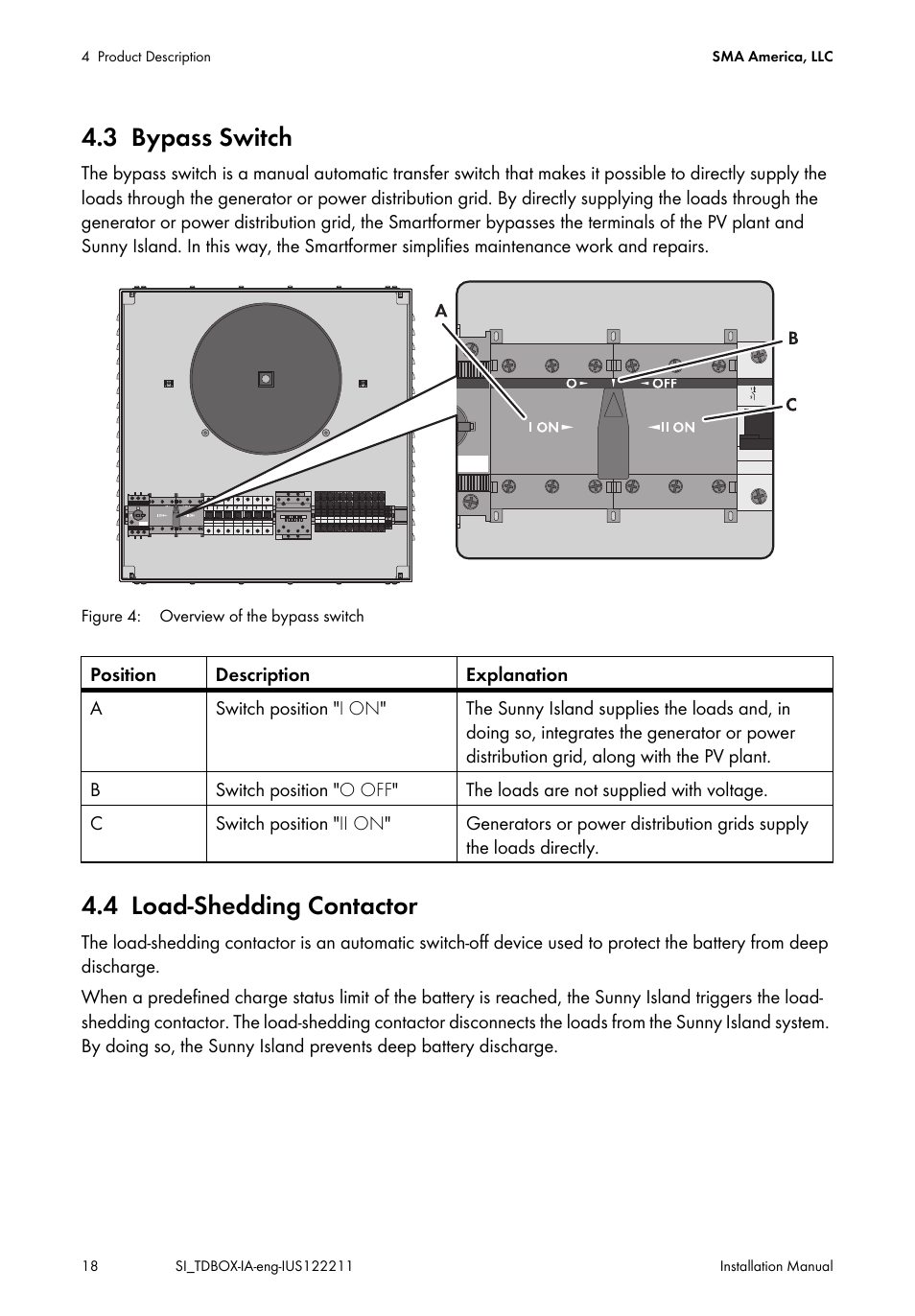3 bypass switch, 4 load-shedding contactor, Bypass switch | Load-shedding contactor | SMA SI-TB-BOX-10 User Manual | Page 18 / 72