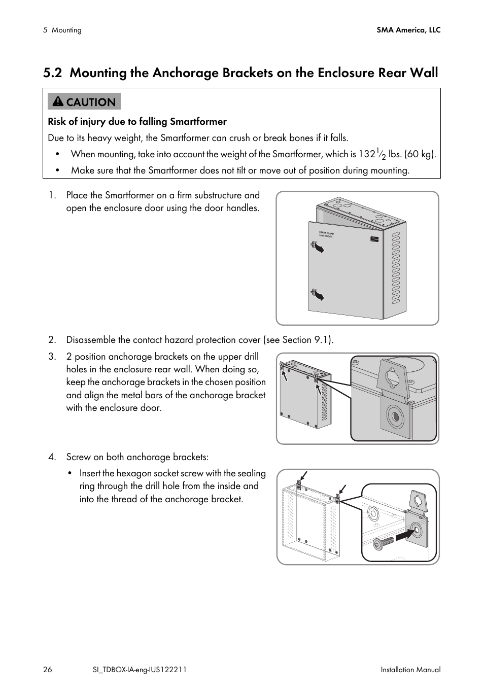 Mounting the anchorage brackets on the, Enclosure rear wall | SMA SI-TB-BOX-10 User Manual | Page 26 / 72